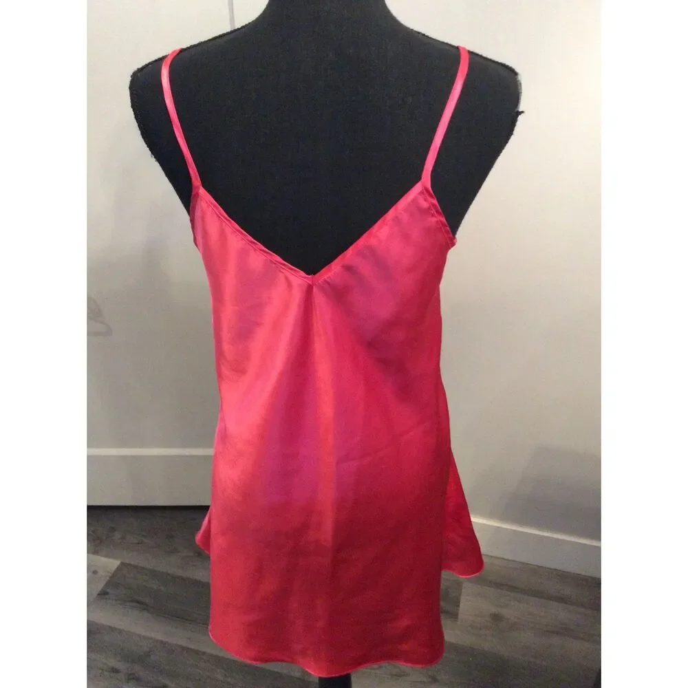 Hot Pink Lingerie Slip Dress Size Small S Spaghetti Straps V Neck